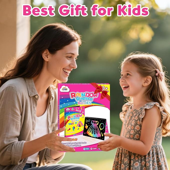 ZMLM Scratch Paper Art-Crafts Gift: 2 Pack Rainbow Notebooks Supplies Toys for 3 4 5 6 7 8 9 10 Years Old Girls and Boys Kids Easter Gifts Christmas Birthday Party Games Dress up