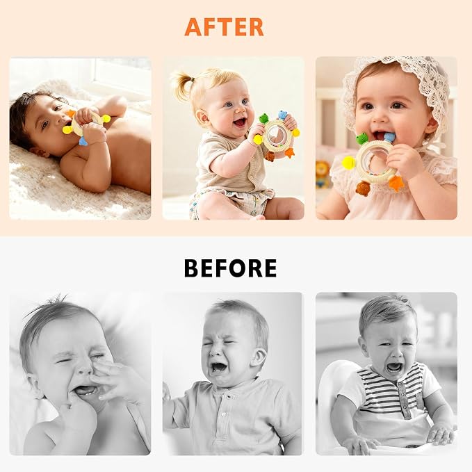 Baby Teething Toys for 0-6 6-12 Months, Silicone Baby Teether, Freezer Safe Sensory Teething Toy, Easy Grip Infant Chew Toy for Sore Gum Relief, BPA-Free
