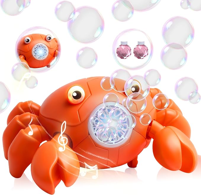 Crab Bubble Machine for Kids,Interactive Crawling Crab with LEDs & Music, USB-C Rechargeable,Automatic Bubble Blower for Toddlers, Perfect for Kids Ages 3-15, Outdoor, Garden, Parties, Birthdays