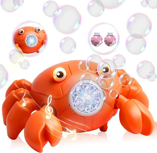 Crab Bubble Machine for Kids,Interactive Crawling Crab with LEDs & Music, USB-C Rechargeable,Automatic Bubble Blower for Toddlers, Perfect for Kids Ages 3-15, Outdoor, Garden, Parties, Birthdays