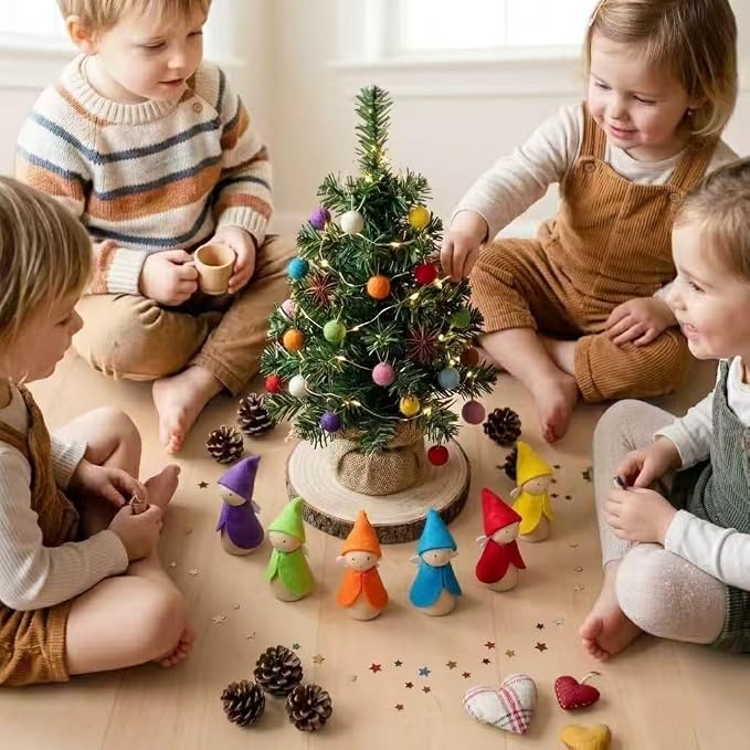 6 Pcs Wooden Elf Figures, Miniature Dollhouse Accessories for Kids Ages 3+, Cute Wood Gnome Peg Dolls for Small Fairy Garden Decor | Non-toxic paint | 3 inches tall | Safe for toddlers 3+ | Perfect for dollhouse & fairy garden | Sensory play | Birthday...