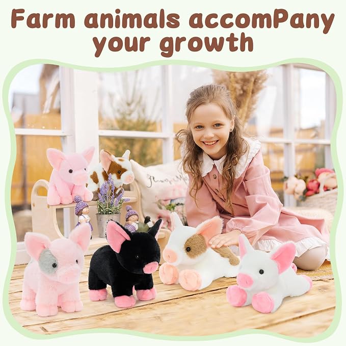 Tezituor 6 Pack Pig Stuffed Animals, 10 Inch Pig Plush Toys Bulk, Cute Soft Assorted Pig Plushies in Pink, White and Spotted, Farm Animal Plush Toys for Kids, Birthday Gifts, Party Favors