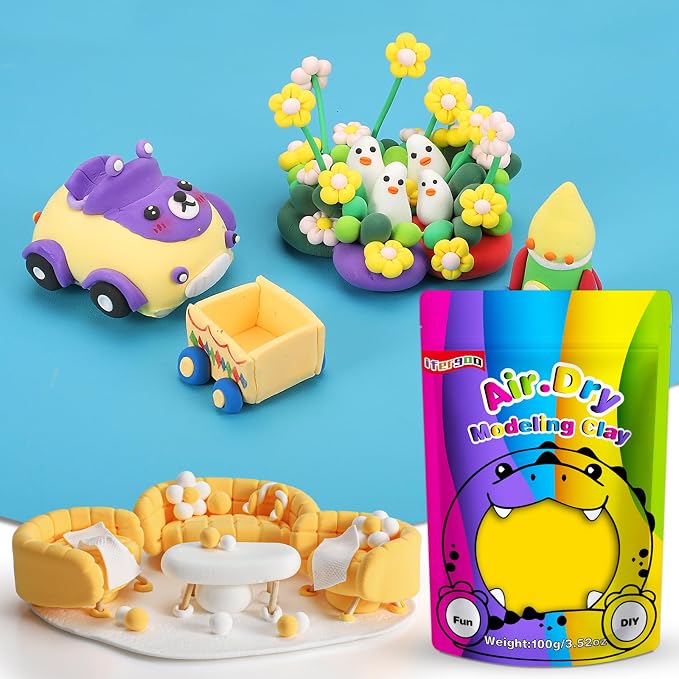 ifergoo Yellow Air Dry Clay, DIY Creative Modeling Clay for Kids, Super Light Magic Foam Clay for Kids Age 3-12, Soft, No-Sticky & Non-Toxic, Molding Clay for School Art & Craft Project (100g/3.5oz)