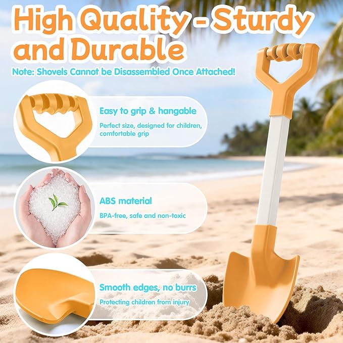 20 Inch Beach Sand Shovels for Kids, Heavy Duty Plastic Spades, 2 Pack Set for Sandbox Garden Snow Digging (Orange-Green)