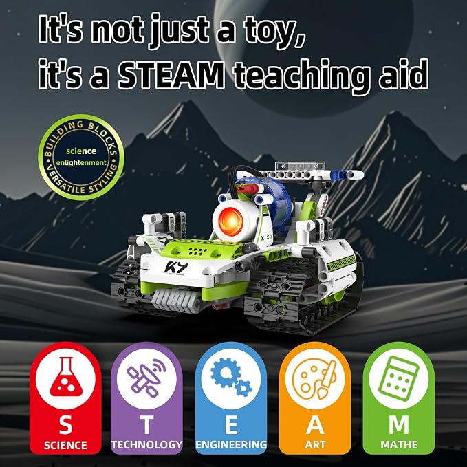 5-in-1 STEM Programmable Robotics Kit with Remote and App Control & Three-Color Changing LED Lights - Educational Building Toys for Kids Ages 8-12, Ideal Birthday, (337 PCS)