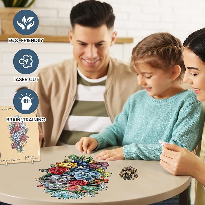 Wooden Puzzles for Adults,Succulent Waterfall Jigsaw Puzzles,500 Pieces,13.3 * 23.5 Inch,Unique Irregular Shape Fun Challenging Family Game Gifts