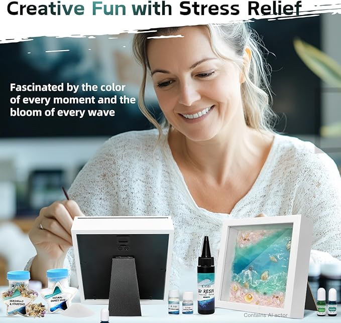 iLAND Crafts For Adults Women Teen Girls Ocean Beach UV Resin Kit for beginners Arts and Crafts for adults Resin Art Project DIY Sea Crafting Making Set Unique Artist Woman Gifts on Christmas Romantic