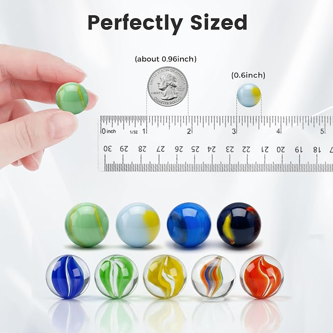 POPLAY Colorful Glass Marbles, 0.6 inch Marbles Bulk for Kids Marble Games,DIY and Home Decoration