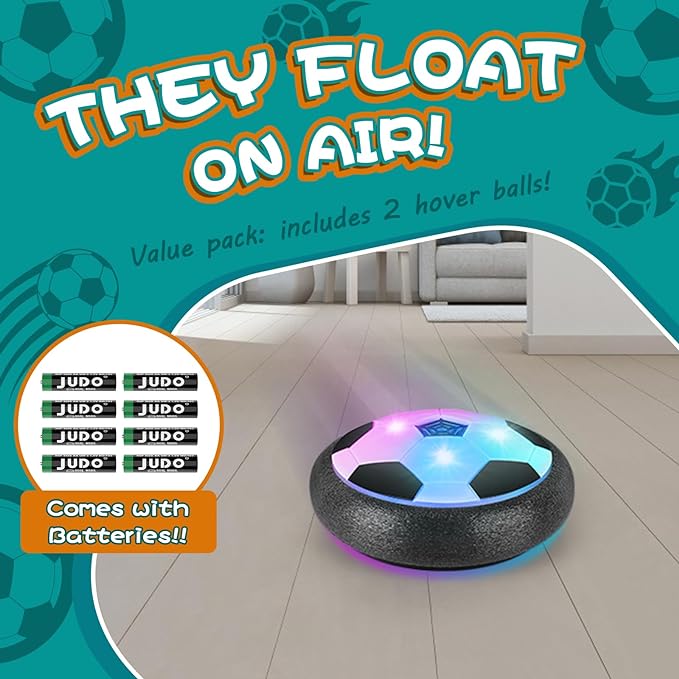 Ocditikl 2 Pack Hover Soccer Ball with 8 Pcs Batteries, Air Floating Soccer Toy with LED Lights & Foam Bumper, Indoor Games for Kids 4-8-12, Birthday Toys for 3 4 5 6 7 8 9 Year Old Boys Girls