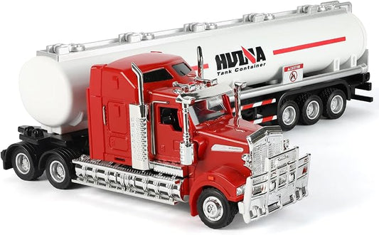 Semi Truck Toy with Oil Tanker Trailer, 1/50 Scale for Kenworth W900 Diecast Model Trucks, Alloy Metal Semi Truck and Trailer Gifts for Boys Adult Model Car Collector -Redwhite