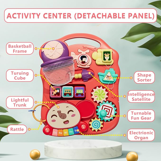 HYES Upgraded 5 in 1 Baby Walker and Activity Center for Baby Girl, Learning to Walk, Sit to Stand, Early Learning Push Toys for Infant 12 Months, Walking Toys Gift for Toddler Girls, Red
