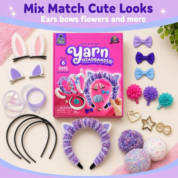 PURPLE LADYBUG Yarn Headbands for Girls - Great 5 Year Old Girl Gifts, Fun 7 Year Old Girl Birthday Gifts Idea, Girls Hair Accessories, Arts and Crafts for Kids Ages 6-8, Make Your Own Kids Headbands