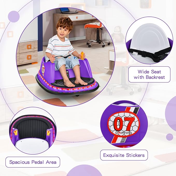 HONEY JOY 12V Toddler Bumper Car, Battery Powered Baby Ride on Bumper Car, Dual Joysticks, Flashing LED Light & 360 Degree Spin, Electric Vehicle Ride on Toys w/Remote Control, Gift for Boys Girls