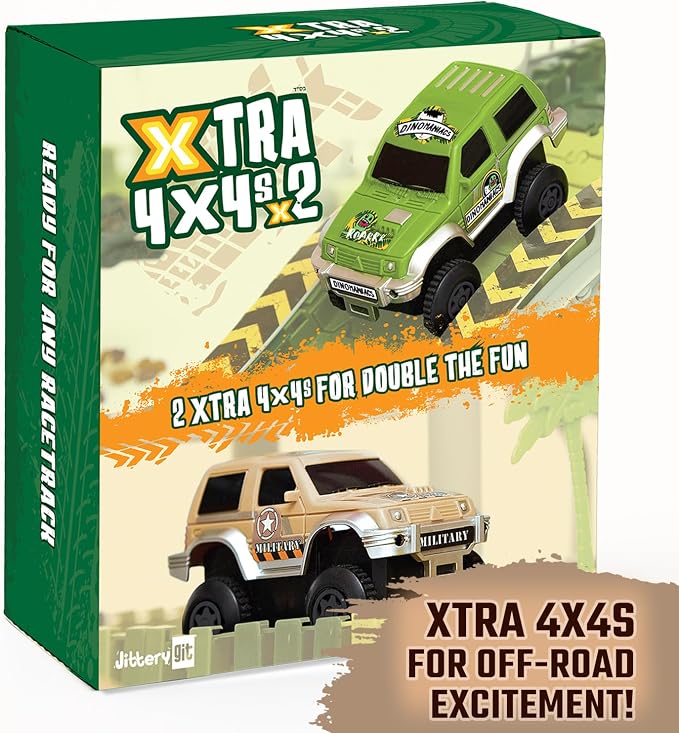 JITTERYGIT Replacement Cars for Tracks - Extra Race Car Accessories for Dinosaur Race Track & Train Toy Gift - Compatible with Most Tracks for Kids Boys and Girls (2 Jeeps Pack)