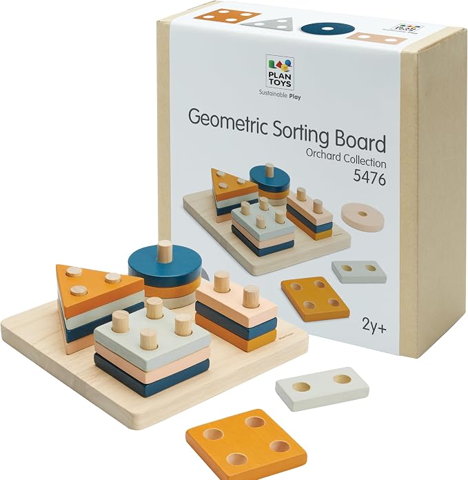 PlanToys® Geometric Sorting Board in Orchard Shade | Montessori Shape, Size and Colour Learning Toy | Eco Friendly Fine Motor and Problem Solving Activity