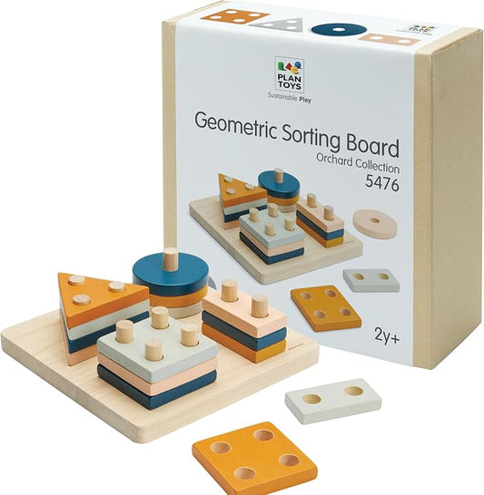 PlanToys® Geometric Sorting Board in Orchard Shade | Montessori Shape, Size and Colour Learning Toy | Eco Friendly Fine Motor and Problem Solving Activity