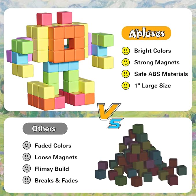 Apluses Magnetic Blocks for Toddlers Toys, Magnetic Building Cubes Toy for Sensory STEM Autism Education Preschool, Magnet Toys for 3 4 5 6 Year Old, Birthday Gifts Games for Boys Girls