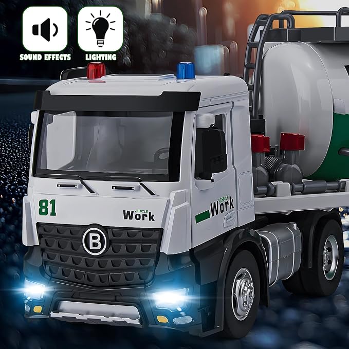 HAPYAD Diecast Semi Truck Toy, Big Tractor Trailer for Boys Toddlers, 18.2" | Large Tanker Truck, Metal Cab, Lights and Sounds, Working Water Pump, Friction Powered Truck and Trailer Toys for Boys Kids