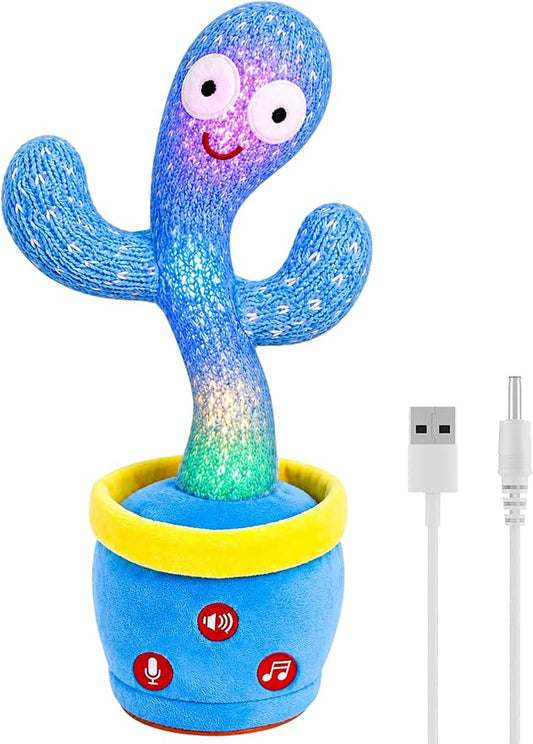 Rechargeable Dancing Talking Cactus Toy Adjustable Volume, Singing Mimicking Cactus Baby Toy, Safe Plush Eyes Baby Toys 18 month+, 1st Birthday Girl Gifts, 1 Year Old Girl Gifts (Rechargeable Blue)