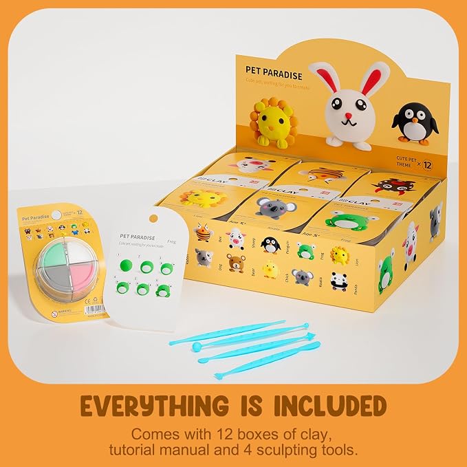LOUFOR Air Dry Clay Kits - Modeling Clay for Kids, Ultra Light & Soft, Safe & Non-Toxic, 12 Boxes DIY Model Magic Clay with Sculpting Tools & Tutorials, Creatible Art Crafts Toys Gifts Boys Girls
