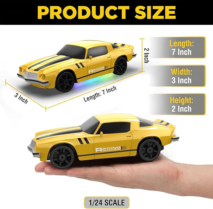 Remote Control Car RC Drift Car 2.4GHz 1:24 4WD 15KM/H High Speed Racing Sport Car with LED Lights Drifting Tire Racing Sport Toy for Adults Boys Girls Kids Gift 2Pcs Rechargeable Batteries