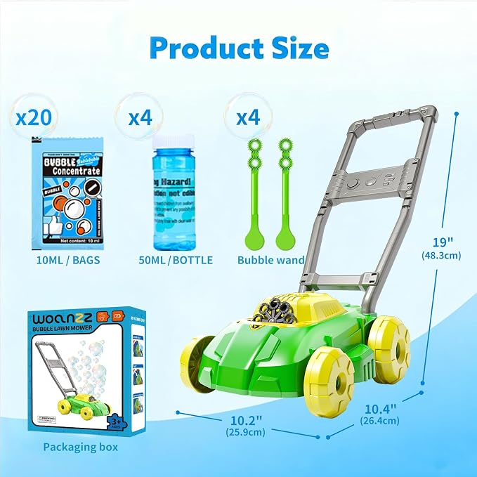 Bubble Lawn Mower Maker Machine with Music, Spill-Proof Design for Kids, 5000+ Colorful Bubbles Per Minute for Indoor Outdoor Play, Perfect Gardening Toy Gift for Kids Ages 3-6,Yellow Green
