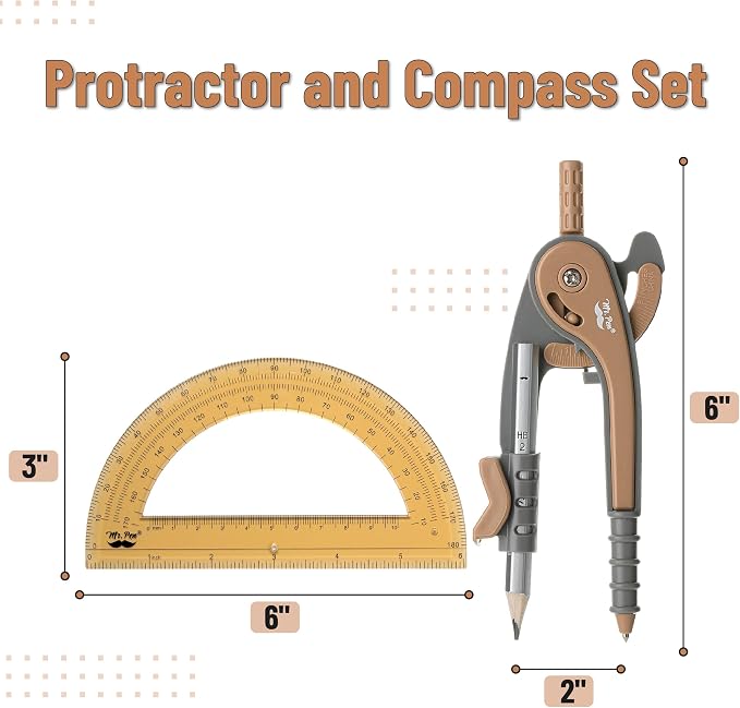 Mr. Pen- Geometry Compass and Protractor Set, 6 Inch Compass | 6 Inch Protractor, Drawing Tool for School, Clear Plastic, Easy Grip, Precision Design for Math, Art, Drafting, Architecture