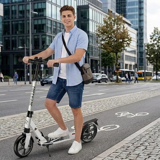 FREEDARE Kick Scooter for Kids & Adults Ages 8+, Foldable Teen Scooter with 2 Big 8-inch Wheels and 4-Level Adjustable Handlebar, Max Load 220 LBS