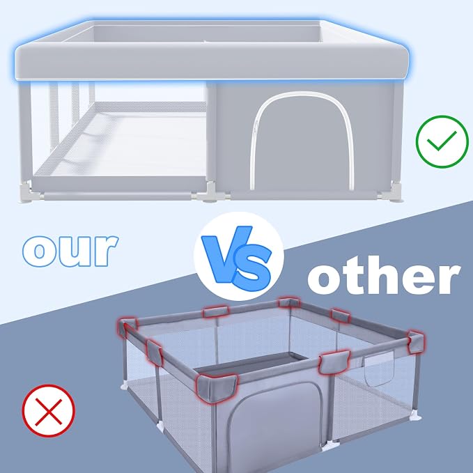XVISHX Baby Playpen 74 x 50 Inch Play Pen Playards, Playpen for Babies and Toddlers, Baby Playard for Indoor & Outdoor Active Center Game Fence, with Skin-Friendly Fabric and Soft Breathable Mesh Grey