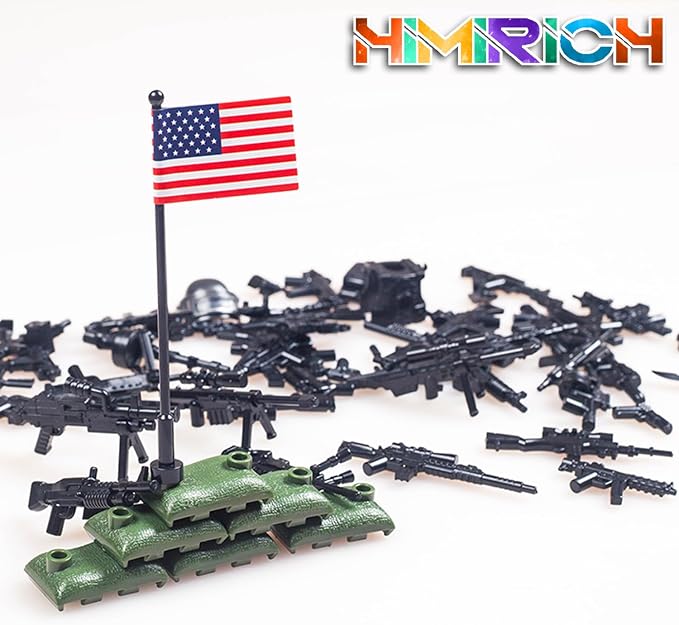 U.S. Second Edition Military Weapons Pack, Military Toy Gun Set for Classic Building Blocks, 50+ Pieces WW2 Army Accessory Combination, Compatible with Major Brands