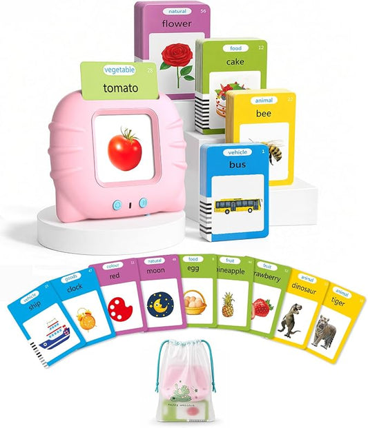 Aullsaty Talking Flash Cards for Toddlers Ages 1-3, 224 Words Montessori Speech Therapy Toys, Autism Sensory Toy, Educational Learning Speech Therapy Birthday Gifts for Boys Girls (Pink)