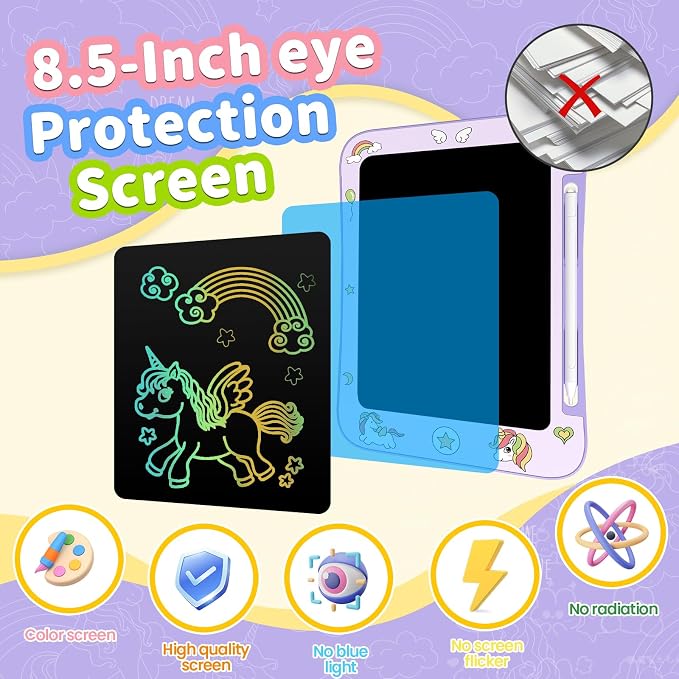 Genialba LCD Writing Tablet for Kids, Colorful Screen Drawing Board for 3-7 Year Old Boys & Girls - Educational Toys for Birthday & Christmas (Unicorn)
