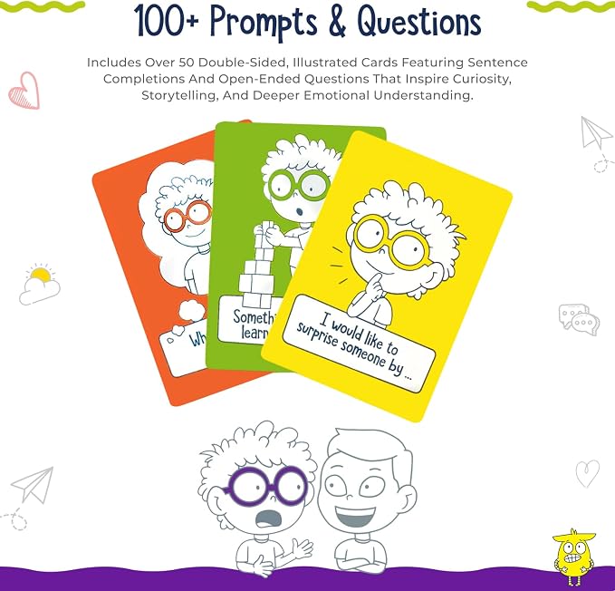 Open The Joy Let's Talk Conversation Starter Cards for Kids | 100+ Prompts & Questions to Build Emotional Intelligence, Communication, and Social Skills | Fun Family & Classroom Game | Ages 4+