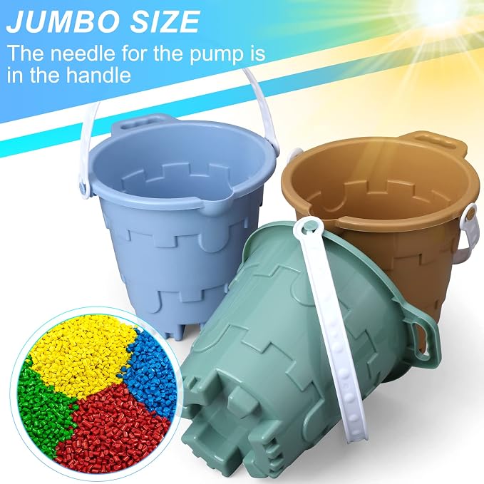 Jumbo Avocado Castle Model Beach Gear 7" Large Sand Buckets Pails Beach Water Pool Gardening Bath Toy Environmentally ABS Durable Thick Plastic Complete Gift Set Bundle for Kids Boys Girls