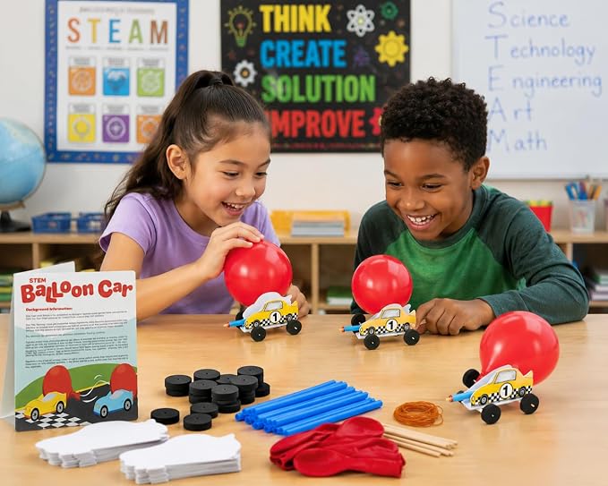 Fun Express DIY Steam Car Craft Kits Makes 12 - STEM Toys Science Kits for Kids Age 5-7 8-12 | Educational Engineering Building Kit for Boys | Hands-On Learning & Education Toys for Science Projects