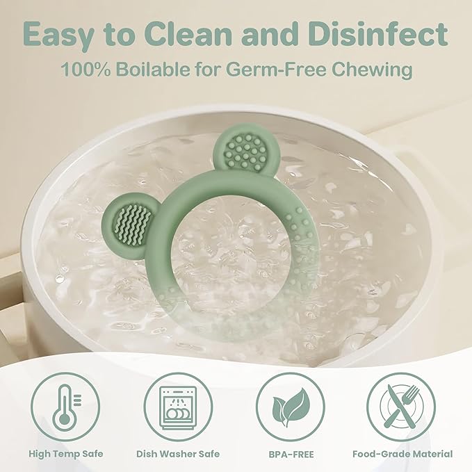 Eascrozn Teething Toys 3-6 Months, 3 Pack Silicone Teethers for Babies 6-12 Months, BPA Free Soft Textured Teething Relief Soothing Sore Gums Baby Essentials