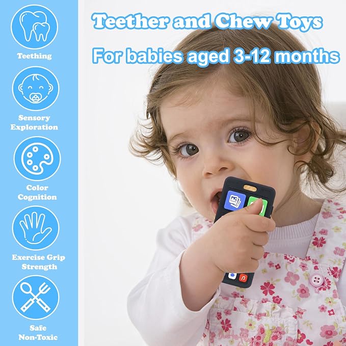 Baby Silicone Teething Toys, Phone and Keyboard Teether Toys for Toddlers 3-18 Months, Boys Girls Babies Teething Toy, Baby Chew Toy, Freezer BPA Free (PhoneKeyboard)