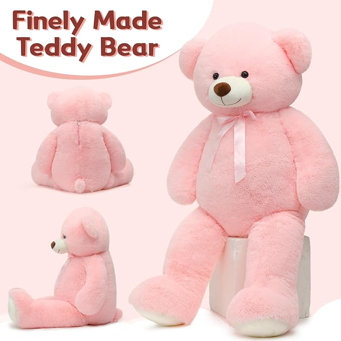 Tezituor Valentines Pink Big Teddy Bear, 5ft Giant Bears Stuffed Animal Plush,59” Soft Bear Plushies for Girls Girlfriend for Christmas, Birthday