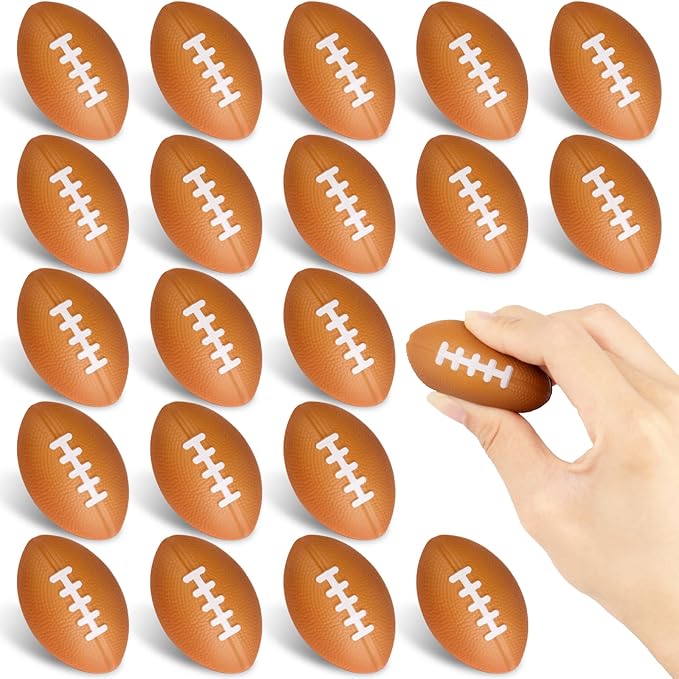 Mini Football Stress Balls 20 Packs Mini Football Foam Small Foam Squeeze Anxious Toy Sports Stress Ball for Kids School Carnival Reward Football Party Decorations Supplies