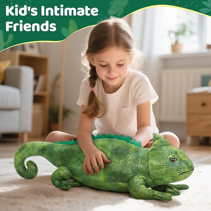 Giant Lizard Stuffed Animal, 31.5" Cute Large Iguana Plush Pillow for Kids Boys Girls, Huge Soft Stuffed Chameleon for Christmas Birthday Gift, Realistic Stuffed Reptile Toy for Animal Lover