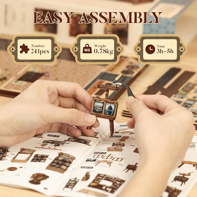 Fsolis Book Nook Kit, DIY Miniature House Kit for Adults and Beginners Mini Bookstore Diorama Bookshelf 3D Wooden Puzzles Gifts for Women Teenagers (Journey Trace Bookshop)