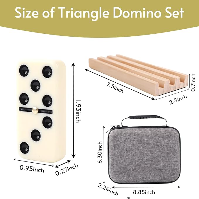 Doreimi Double 6 Dominos Set for Adults with 4 Wooden Racks & 28 Tiles Travel Dominoes Set Classic Board Game for Family Game Night