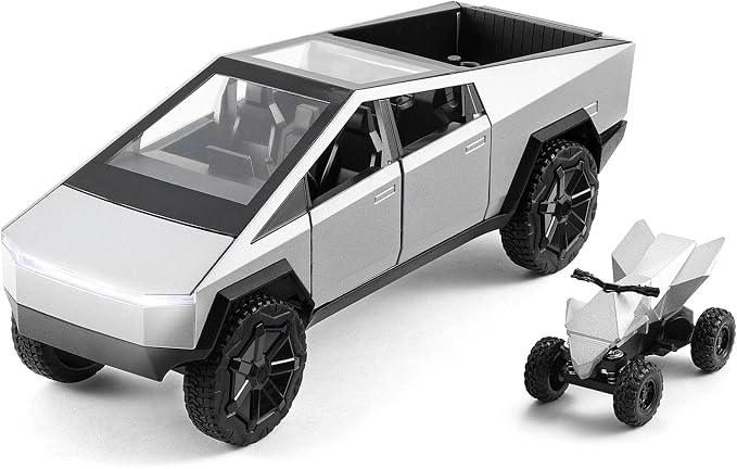 1:22 Scale Diecast Toy Trucks, Metal Pull Back Pickup with Mini ATV, Vehicle Playset for Kids, Birthday Gift for Boys 3+ (Silver)