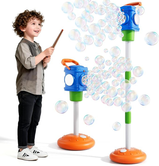 4-in-1 Street Lamp Bubble Machine for Toddlers 1-3 4-8, Bubble Toys Gifts for Kids Boys Girls, Automatic Stand Bubble Maker with R/C Wand, Adjustable Height - Outdoor/Indoor Party Favor