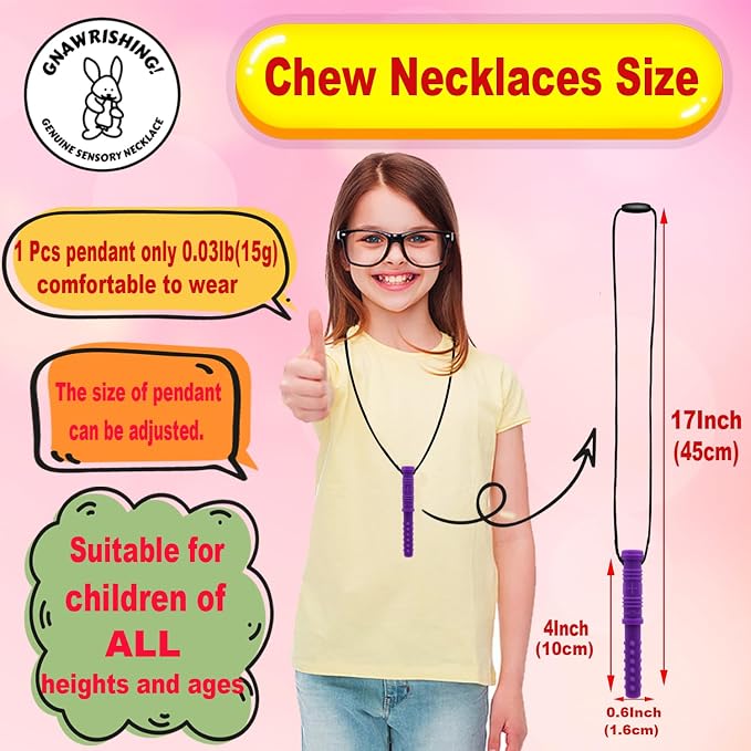 Chew Necklaces for Sensory Kids 8Pcs Cylinder Shape Sensory Chewy Toys for Autism Girls and Boys, ADHD Toddler, Adult