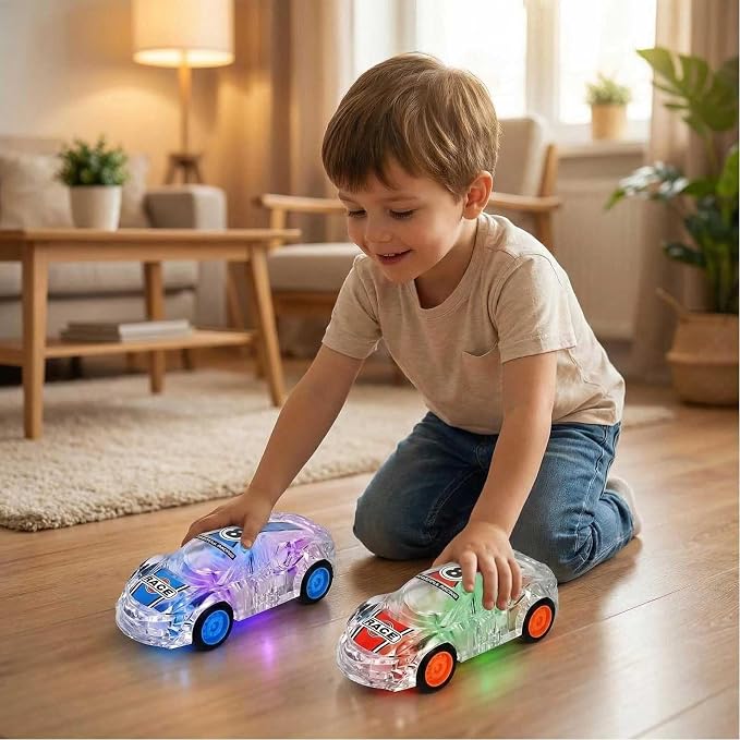 LIDI 2 Pack LED Light up Pull Back Race Car Toys Friction Power Car Toy Set | Toddlers Baby Kids Boy Birthday Gifts Easter Basket Stuffers, Christmas Party Gift