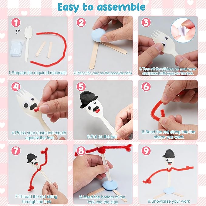 100 Pcs Fork Creativity Set-Arts & Crafts Supplies with Plastic Forks & Clay, Creative DIY Craft Kit to Enhance Hands-On Ability, Make Your Own Forky & Unique Crafts,Large Quantity Value Pack
