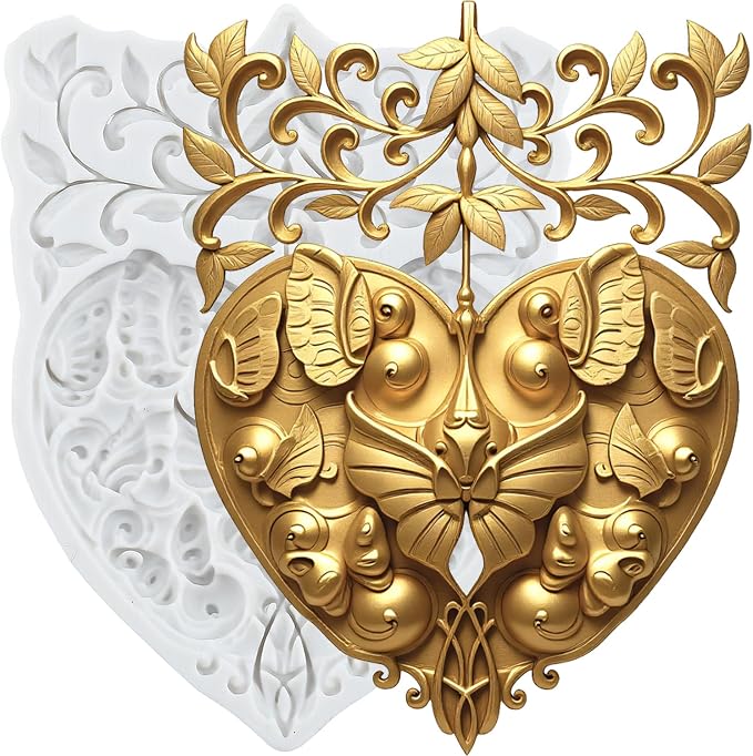 Butterfly Flower Resin Silicone Mold Baroque Butterfly Heart Lace Polymer Clay Molds for DIY Crafts Epoxy Resin Casting Air Dry Polymer Clay Plaster Jewelry Making