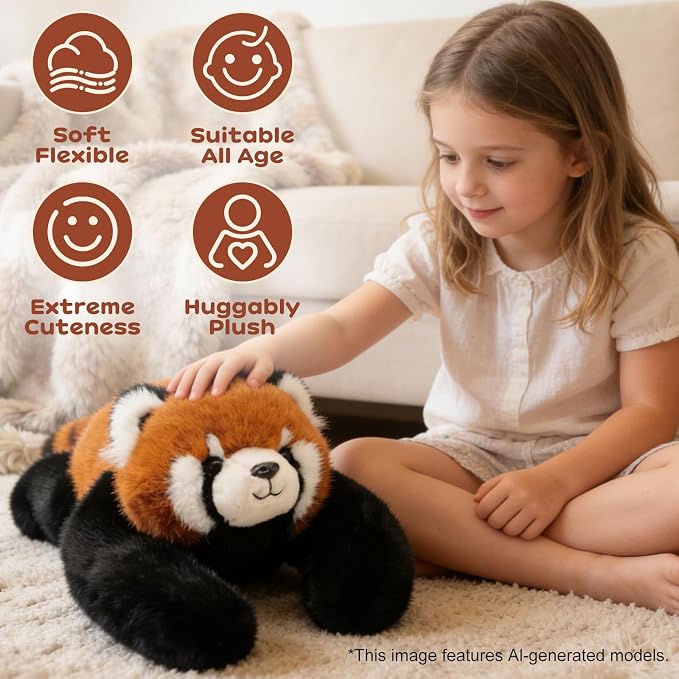 Red Panda Plush Stuffed Animal, 17 Inch | Weighted Arm, Huggable, Plush Pillow, Super Soft, Cute Stuffy, Room Decor, Birthday Graduation Gift for Kids, 0.93IB