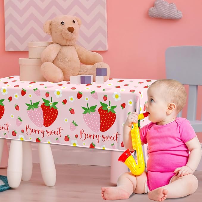 Strawberry Tablecloths Birthday Decorations, Plastic Berry Sweet Table Covers for Strawberry Party Decoration Berry Sweet Baby Shower Party Supplies